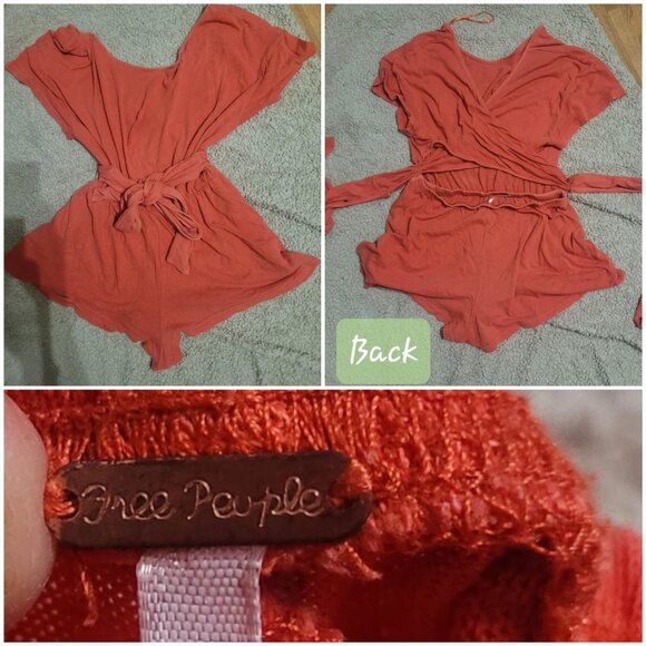 Free People Easy Street Orange Wrapped Waist Romper Jumpsuit M Plunge - Picture 2 of 2